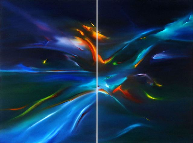 Huile sur bois Diptyque 122 x 164